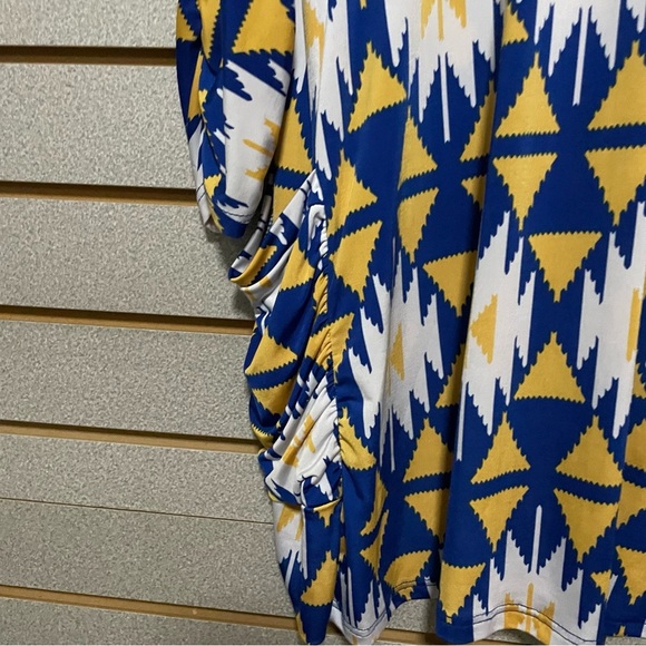 The Zig Zag Stripe Knit Cardigan‎ Blue Yellow White Aztec Open Front Pockets - Picture 3 of 8